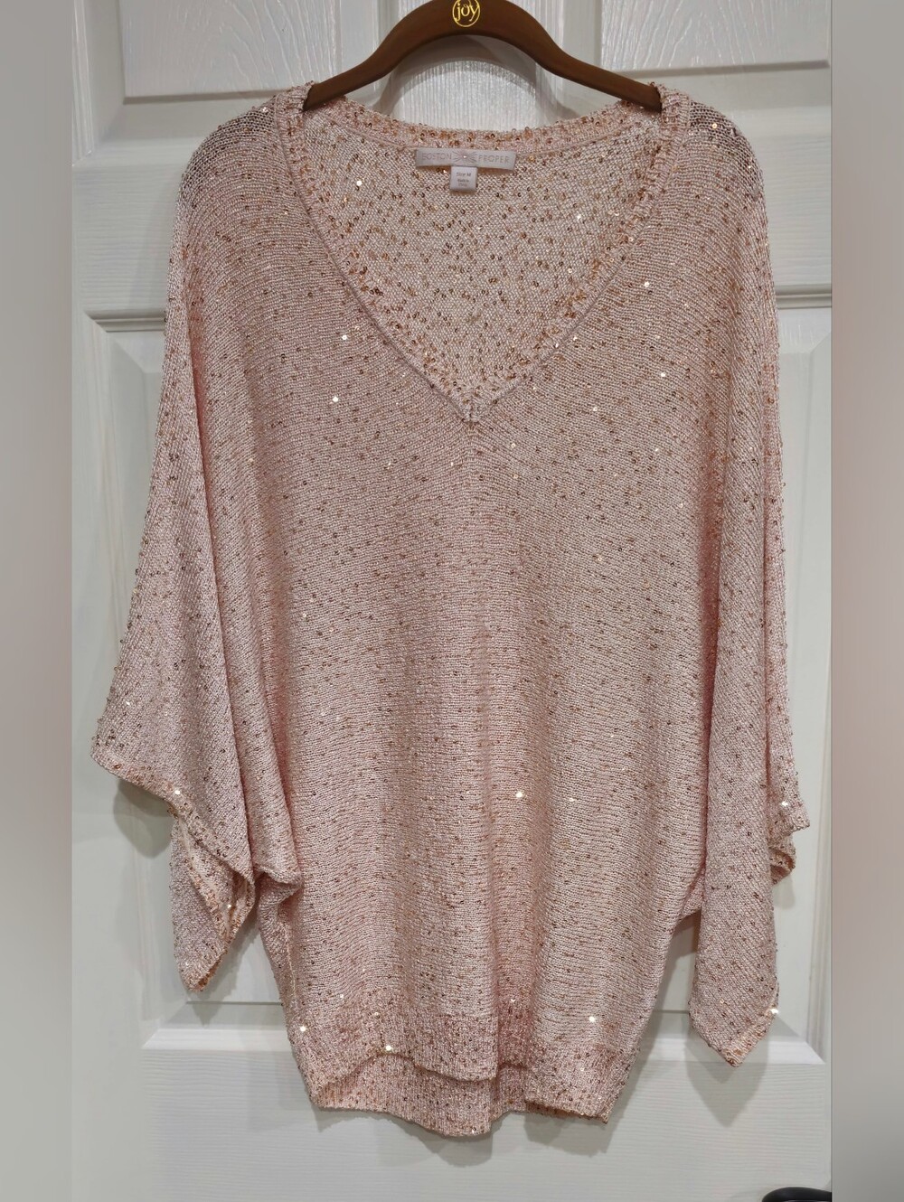 Boston Proper Blush Pink Sequin V-Neck Sweater